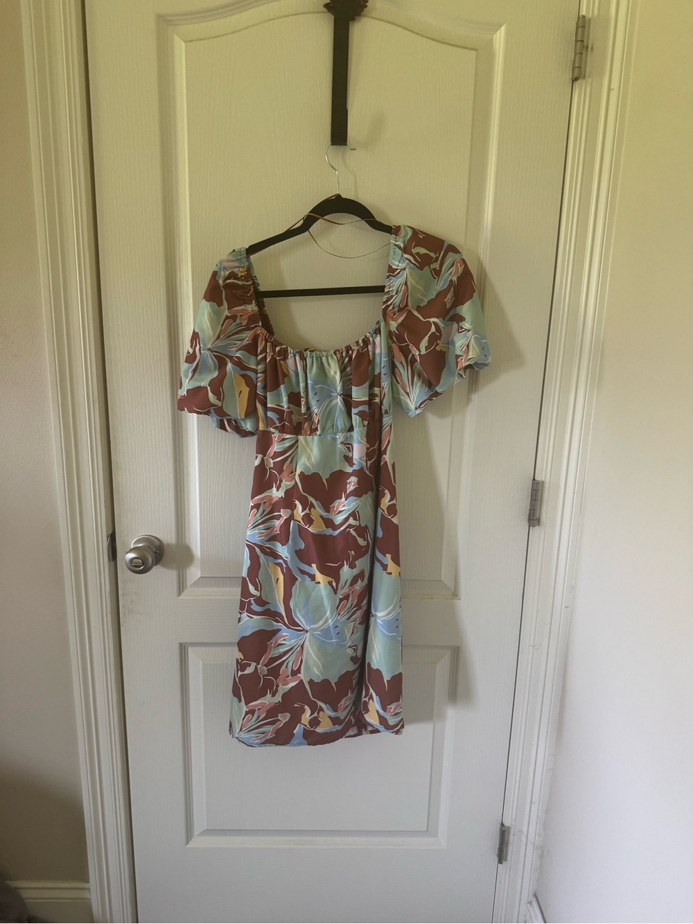 Gianni Bini Floral Square-Neck Mini Dress in Brown and Light Blue